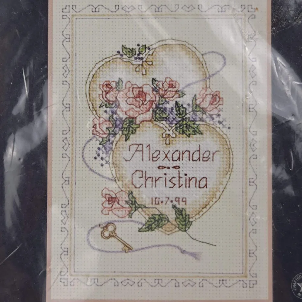 Dimensions United Hearts Wedding Record Counted Cross Stitch Kit NWT